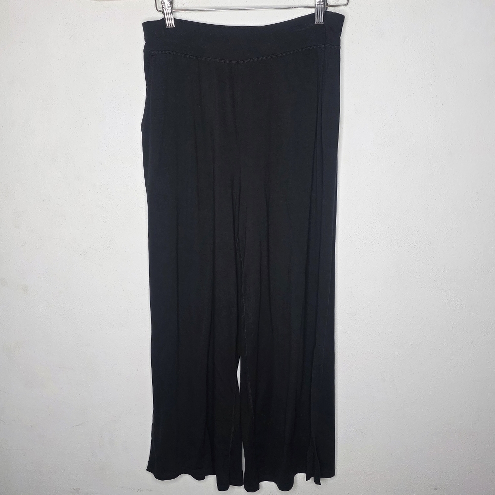 Eileen Fisher Wide Leg Slit Bottom Black Women's Elastic Waist‎ Stretch Pants XS